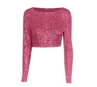 Top sexy de mujer de manga larga y lentejuelas a cuadros Kauer para mujer, Rosa intenso., XL