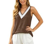 Top sin Mangas Bohemio Adornado con Encaje para Mujer Blusa Informal de Corte Holgado y Escote V Ideal Primavera Verano Uso Diario Tejido Ligero Que Ofrece en Cualquier