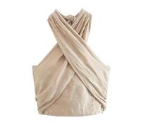 Top sin Mangas de Lino con Cuello Halter, Sencillo y Moderno, para Mujer de Verano - Color de la Imagen - M