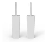 Top-spring Juego de 2 cepillos de inodoro, cepillos de inodoro cerrados y soportes, barril cuadrado de plástico, cepillo de inodoro blanco y soporte, cepillo limpiador higiénico