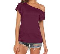 Top Support Garganta Integrada Espalda Descubierta | Teeshirt Mujer Algodón Manga Corta Camiseta Básica Camiseta Casual Camisa Lino Camisas Moda Blusa Cómodo Top Chic Túnica Color Sólido Tops, Vino, S