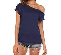 Top Support Garganta Integrada Espalda Descubierta | Teeshirt Mujer Algodón Manga Corta Camiseta Básica Camiseta Casual Camisa Lino Camisas Moda Blusa Cómodo Top Chic Túnica Color Sólido Tops, azul