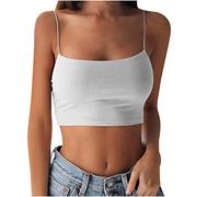 Top Support Garganta Integrado Chaleco Corto Camisón Mujer Algodón Fines Tirantes Detirantes Color Sólido Corsé Cuello U Camiseta Mujer Gran Talla Camisa Lino Verano Top Slim Fit Tops, blanco, XS