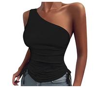 Top Tee para la mujer sólida industrial, top de moda metálica, top para mujer, Negro , XXL