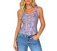 Top Tipo Corsé con Encaje Floral y Cordones para una Silueta Elegante y Cómoda en el Día a Día (Light Purple, M) #634