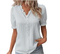 Top Tops Suelto Transpirable Vestido Camisa Mujer Larga Rayas Teeshirt Algodón Y Lino Cuello V Manga Corta Camisas Gran Tamaño Camisas Calado Blusa Casual Top Elegante Túnica Moderna Tops, Mint Green