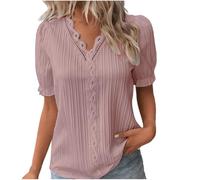 Top Tops Suelto Transpirable Vestido Camisa Mujer Larga Rayas Teeshirt Algodón Y Lino Cuello V Manga Corta Camisas Gran Tamaño Camisas Calado Blusa Casual Top Elegante Túnica Moderna Tops, rojo, M