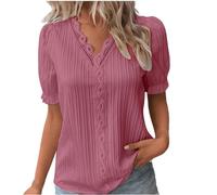 Top Tops Suelto Transpirable Vestido Camisa Mujer Larga Rayas Teeshirt Algodón Y Lino Cuello V Manga Corta Camisas Gran Tamaño Camisas Calado Blusa Casual Top Elegante Túnica Moderna Tops, rosa, S