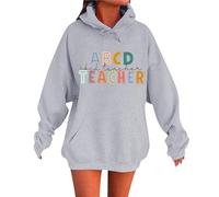 Top transparente mujer unisex otoño e invierno compartimento profesor carta impresión manga larga bolsillo capucha polar sudadera pareja suéter Navidad, gris, M