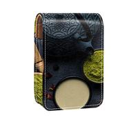 Top View - Estuche para pintalabios tradicional de Japón para ceremonia del té de Japón, portátil, mini caja de almacenamiento para pintalabios, estuche organizador de lápices labiales con espejo para mujer, Varios colores, 9.5x2x7 cm/3.7x0.8x2.7 in