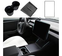 TOPABYTE 3PCS Consolas Centrales para Tesla Model Y Juniper Model 3 Highland 2025 2024 Copa Soporter Inserto, Marco Protector de Borde de Pantalla, Mat de Cargador Inalámbrico Silicona, Blanco