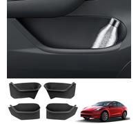 TOPABYTE 4PCS Tesla Model Y Caja de Almacenamiento Lateral de Puerta Completamente Envuelta, Bandeja Organizadora de Puerta Bolsillos con Ranura para Puerta Delantera y Trasera Protector