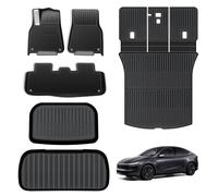 TOPABYTE Alfombrillas para Tesla Model Y Juniper 2025 2026 TPE Todo Tipo de Clima Alfombrilla de Respaldo, Forro Delantero y Tapete de Carga Trasero para Coche Funda para Respaldo de la Segunda Fila