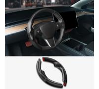 TOPABYTE Funda para Volante para Tesla Model Y 2020-2024 Model 3 2017-2023 Accesorios 2PCS Car Segmented Volante Wrap Kit Protector Antideslizante (Fibra de Carbono Negra)