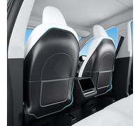 TOPABYTE Protector de Patadas para el Respaldo del Asiento para Tesla Model Y/3/S/X Alfombrillas de Cuero para el Asiento Trasero para Niños, Funda para Asiento Trasero, 2 Piezas, Fibra de Carbono