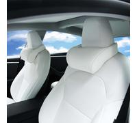 TOPABYTE Reposacabezas Coche Cojin, Almohada de Coche de Cuero con Espuma Viscoelástica, Almohada Cervical para Asiento del Auto, Soporte de Cuello Cojín para Conductor, Blanco, 2 Pieza
