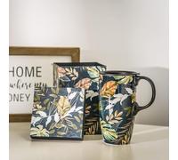 Topadorn Taza de viaje de cerámica, taza de café de porcelana con caja de regalo, taza de gran capacidad de 17 onzas, regalo de oficina en casa, hoja