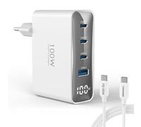 TOPADRE 100W USB C Oplader, 4-Poorts GAN USB C Charger Met LED-Display en 2m-Kabels, PD PPS Snellader voor MacBook Air/Pro, voor iPhone 17/16/15 Serie, voor iPad Air/Pro, voor Galaxy S26/S25/S24. Wit