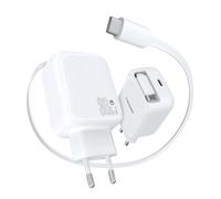 TOPADRE 2-Pack USB C Oplader 30W, 2-Poorts GAN USB C Charger Met Retractable Oplader 70cm, PD PPS Snellader voor iPhone 17/16/15/14/13 Serie, voor iPad Air/Pro Serie, voor Galaxy S26/S25/S24/S23. Wit