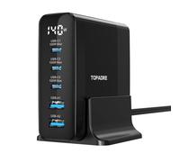 Topadre Cargador USB C 140W, Estación de Carga GAN Ultrarrápida de 5 Puertos y Pantalla LCD para MacBook Pro/Air, iPad Pro/Air, Galaxy S25+/S24/S23, para iPhone 17Air/16/15, DELL XPS 13, Pixel, Negro