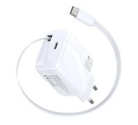 TOPADRE USB C Oplader 30W, 2-Poorts GAN USB C Charger Met Retractable Oplader 70cm, PD PPS Snellader voor iPhone 17/16/15 Serie, voor iPad Air/Pro, voor Galaxy S26/S25/S24, voor Pixel 10/9 Serie. Wit