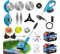 TOPALL Desbrozadora Bateria, Desbrozadora Electrica con 2*4Ah Baterías, Upgraded 1000W 20000RPM Brushless Motor, 5 Tipos Cuchillas y Cepillo Desherbar,Ancho Corte 20CM para Recortar Césped y Arbustos