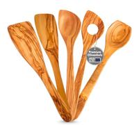 TOPANBIETER 999 Hochwertiges 5-teiliges Küchenlöffelset, Made in EU, 3 Löffel und 2 Spatel, nachhaltiges Olivenholz, langlebig und antibakteriell, Küchenhelfer-Set