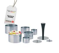 TOPANBIETER 999 Juego de 10 anillos de postre de acero inoxidable de alta calidad, profesionales, diámetro de 4/6/8 cm, con prensa y asa, anillos para cocinar, anillos para entrantes, postres y