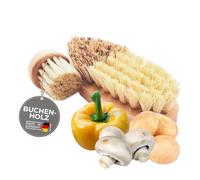 TOPANBIETER 999 Juego de 2 cepillos para verduras y champiñones de madera de haya, cepillos de limpieza sostenibles para verduras y hongos, robustos, duraderos y respetuosos con el medio ambiente