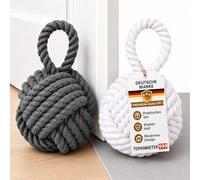 TOPANBIETER 999 Juego de 2 topes decorativos para puerta de suelo, de yute, para ventana, tope de suelo, tope para puerta, nudo natural (yute, gris/blanco)