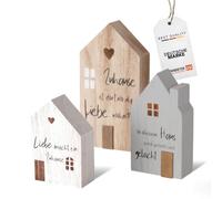 TOPANBIETER 999 Juego de 3 figuras decorativas de madera, elegantes casas decorativas de árbol de campanilla azul, modernos accesorios para el hogar con frases encantadoras, decoración de madera de