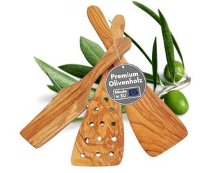TOPANBIETER 999 Juego de espátulas de madera de olivo, 3 piezas Producción en la UE Utensilios de cocina de primera clase Utensilios de cocina sostenibles Madera de olivo Fácil de limpiar