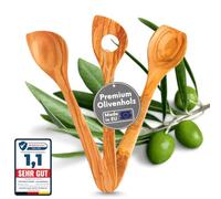 Topanbieter999 Juego de 3 Cucharas de Cocina de Aceitunas - Fabricadas en Alemania, de Madera de Olivo, Sostenible, Antibacteriana - Incluye Cuchara para Servir y Puntiaguda de 30 cm