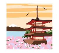 TOPAZ - Kit Pintura por Números Fácil · Lienzo 30x40 cm Montado en Bastidor · Incluye Pinturas Acrílicas, Pinceles y Guía Paso a Paso · Ideal para Principiantes (Templo Japonés, Multicolor)
