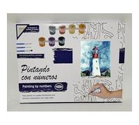 TOPAZ - Kit Pintura por Números - Lienzo 30x40 cm Montado en Bastidor - Incluye Pinturas Acrílicas, Pinceles y Guía - Variedad de Diseños Paisajes (Faro, Multicolor)