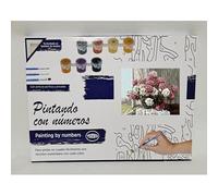 TOPAZ - Kit Pintura por Números - Lienzo 30x40 cm Montado en Bastidor - Incluye Pinturas Acrílicas, Pinceles y Guía - Variedad de Diseños Paisajes (Flores en la ventana, Multicolor)