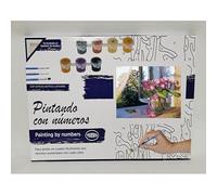 TOPAZ - Kit Pintura por Números - Lienzo 30x40 cm Montado en Bastidor - Incluye Pinturas Acrílicas, Pinceles y Guía - Variedad de Diseños Paisajes (Planta en la ventana, Multicolor)