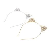 TOPBATHY 2 piezas Diadema de Orejas de Gato con Purpurina para Niñas Diademas Brillantes para Fiestas y Disfraces Accesorio de Pelo Elegante Blanco y Dorado
