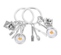 TOPBATHY 2 Piezas Llavero Forma de Huevo Frito en Aleación Color Plata Cuchara y Tenedor, Colgante Creativo para Llaves y Complemento Adecuado para Bolsa