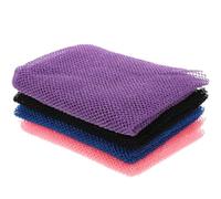 TOPBATHY 4 Paños Largos Exfoliantes de Nylon para Ducha, Cepillo Corporal para Limpieza Profunda, Red Exfoliante Resistente y Práctica para Baño y Viaje, Colores Azul, Negro, Rosa y Morado