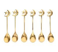 TOPBATHY 6 Cucharas de Café de Acero Inoxidable Dorado con Diseño de Estrella y Luna, Ligeras Mezclar Bebidas en Cocina y Uso al Aire Libre