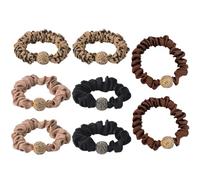 TOPBATHY 8 piezas Gomas para Cabello Elásticas con Diseño de Leopardo y Strass Resistentes y Suaves Accesorios Peinado para Mujeres y Niñas Colección Negro
