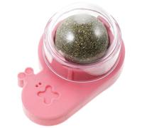 TOPBATHY Bola de Hierba Gatera Giratoria Adhesiva para Gatos, Juguete Interactivo de Interior, Bola de Madera de Matatabi Rosa para Limpieza Dental y Entretenimiento Felino