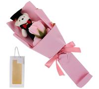 TOPBATHY Bouquet de Flores de Jabón Decorativo con Osito para Graduación Bouquet de Rosas Perfumado Color Rosa Claro Incluye Bolsa de Mano Obsequio para Mujer y Decoración de Fiesta