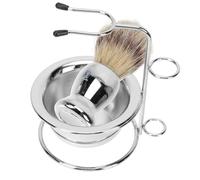 TOPBATHY Brocha de Afeitar para Hombre Juego de Herramientas de Afeitado de Acero Inoxidable Plata, Juego de Cepillos para Barba Bol y Soporte, Ligero y Fácil de Limpiar, para Viaje Largo