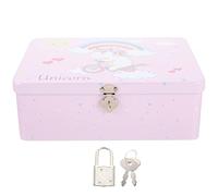 TOPBATHY Caja de Almacenamiento de Unicornio con Cerradura Estuche de Hojalata Pequeña Hogar Contenedor Portátil Candado para Organizar y Guardar Objetos