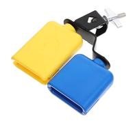 TOPBATHY Cencerro de Percusión Doble, Instrumento Profesional Abs y Metal, Set de Campanas Bicolor Pequeño Azul y Grande Amarillo, Accesorio para Batería y Educación Musical