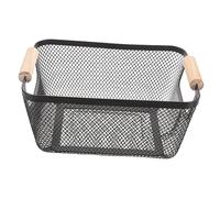 TOPBATHY Cesta de malla metálica negra con mango de madera, solución de almacenamiento versátil para cocina, baño, oficina, estilo nórdico, 10, 04 x 6, 69 x 4, 13 pulgadas