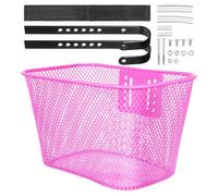 TOPBATHY Cesta Delantera para Bicicleta de Mujer y Niña, Cuadrada de Malla Metálica Rosa, con Soporte Robusto y Correa de Fijación Extraíble, Adecuado para Uso Diario y Compras, Cesta