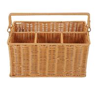 TOPBATHY Cesta Organizadora De Cubiertos De Imitación De Mimbre Con Asa 11.6X6.9X6.1 Pulgadas Para Cocina Y Picnic Estilo Rústico Con Compartimentos Separados